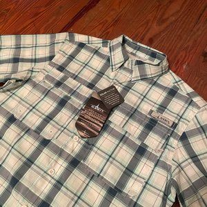 NWT Habit Premier Fishing UPF 40+ Solar-Factor Blue Men's S Vented Button Shirt